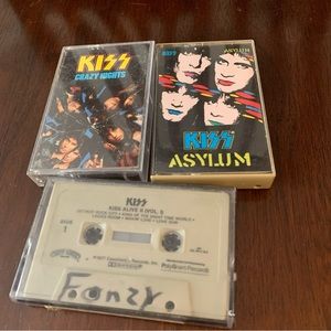 3 Cassette Tape Lot By Kiss, Crazy Nights, Asylum, Kiss Live